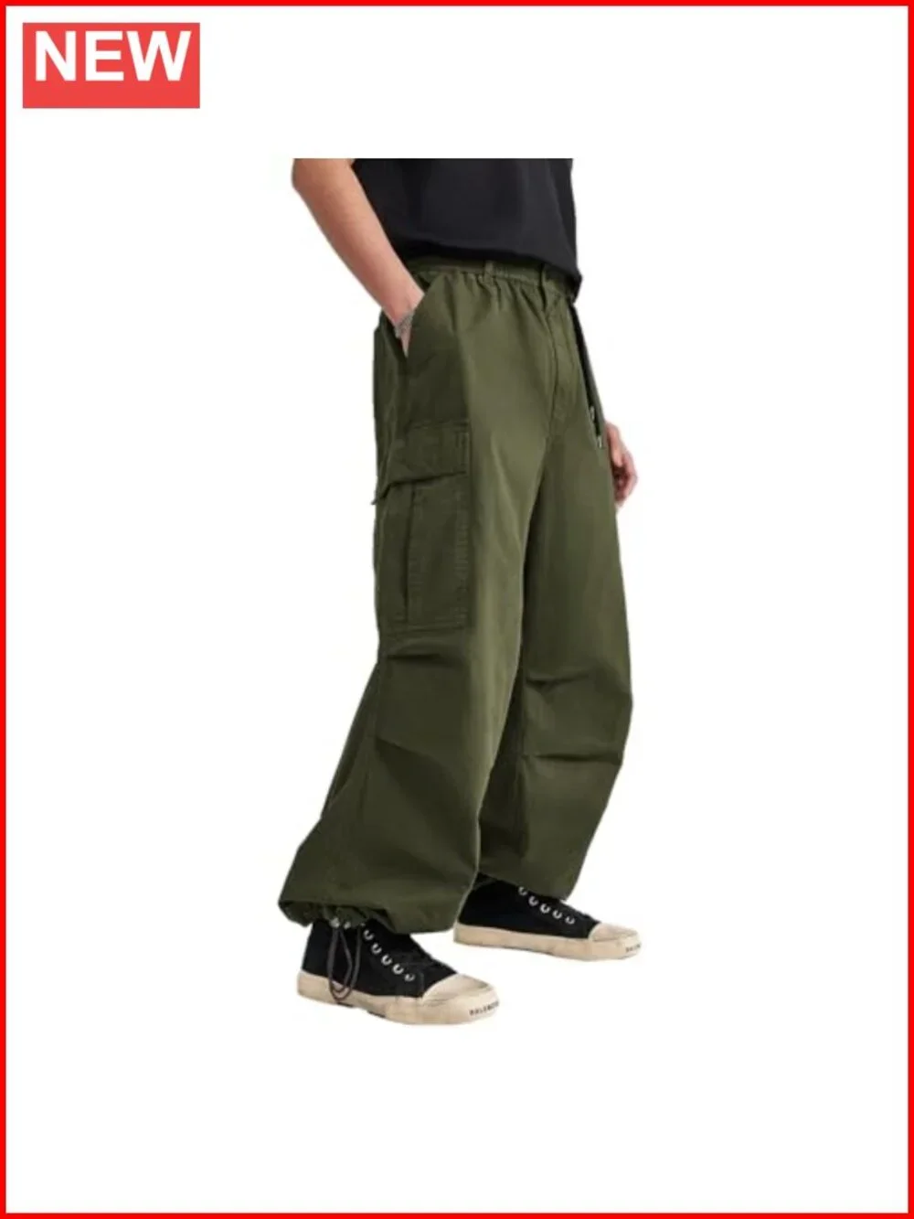 Mens Baggy Cargo Pants Elastic Waist Multi Pockets Streetwear